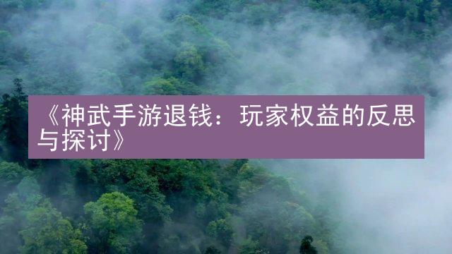 《神武手游退钱：玩家权益的反思与探讨》